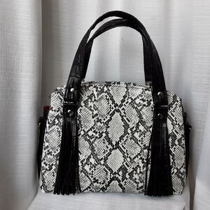 Black & White Snake-Print Satchel Handbag  & Wine Tote